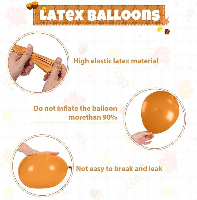 Fall Balloons, 52 PCS Brown Burnt Orange Autumn Balloons with Pumpkin & Maple Leaf Printed Balloon, Brown Sand White Balloon for Thanksgiving Gradution Pumpkin Baby Shower Fall Party Decorations