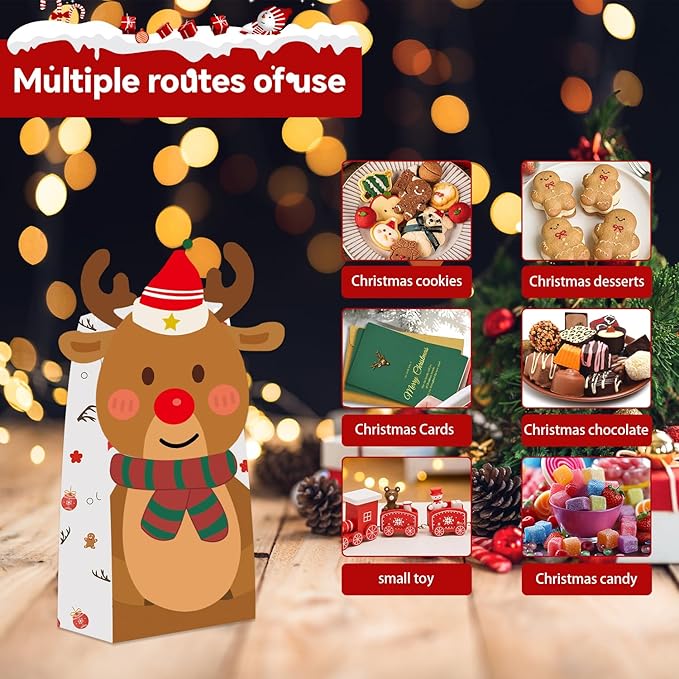 Tikitup 24PCS Christmas Treat Bags,24PcS Christmas Stickers,Xmas Cookies Wrapping Gift for Classrooms Holiday Party Supplies