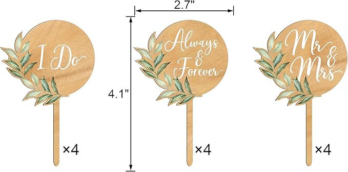 12 PCS Mr & Mrs Wedding Cupcake Toppers with Green Leaves Engagement Cake Decorations