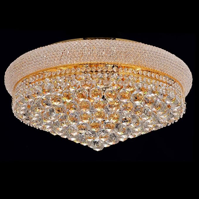 11-Lights Golden Finish Classic Empire Style K9 Crystal Chandelier Ceiling Light for Living Room Foyer Dining Room Hallway Bedroom (24×12 inch) New Packaging Easy to Install