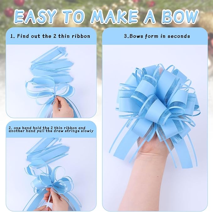 6Pcs 6inch Pull Bow Gift Wrapping,Pull Bow For Gift Basket, Gift Bag Box Wrapping Decor, Valentines Day, Birthday, Anniversary, Wedding, Flower Packaging (Baby Blue)