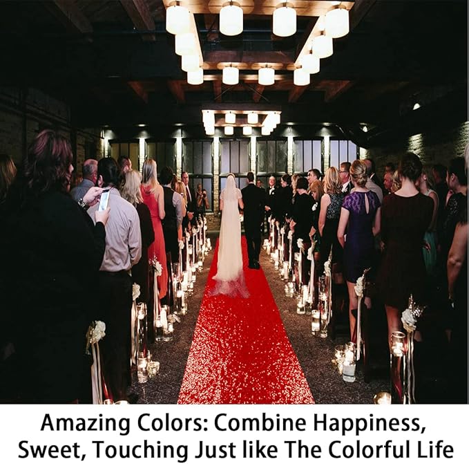 ShinyBeauty Red Sparkle Wedding Aisle Runner, 4x20ft Glitter Carpet for Church, Indoor/Outdoor Events & Bridal Shower Decor