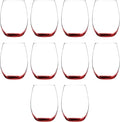 DISCOUNT PROMOS Stemless Wine Glass 9 oz. Set of 10, Bulk Pack - Great for Wedding Favors, Bachelorette Party and More - Red Bottom Color