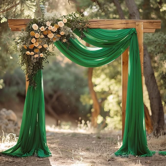 Wokceer Emerald Green Wedding Arch Draping Fabric Backdrop 3 Panels 28.7" X 20FT Sheer Drapes Fabric for Wedding Arbor Ceremony Party