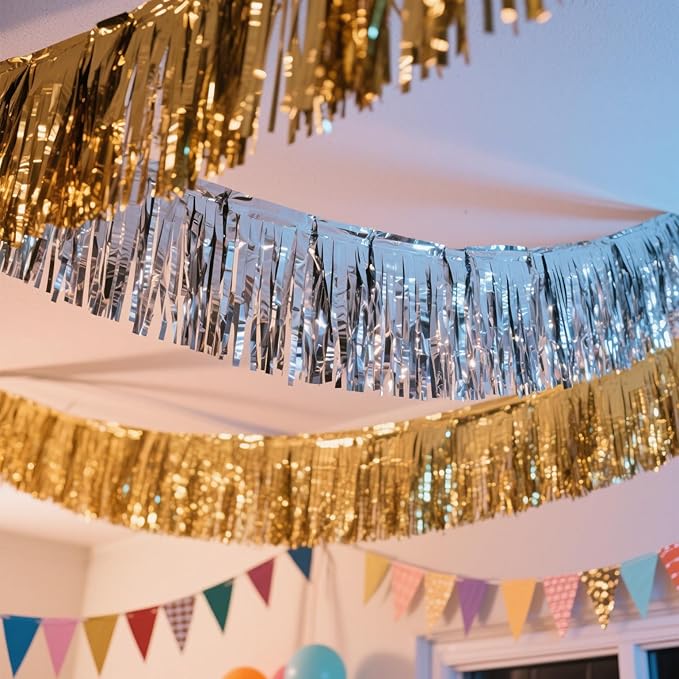 6 Pack Royal Blue Total 60 Feet Foil Fringe Garland Metallic Tinsel Banner Wall Hanging Drapes Parade Float Skirting Decorations for Trailer Mardi Gras Party Birthday Wedding