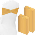CHENGU 150 Pieces Spandex Stretch Chair Sashes Bows Elastic Chair Cover Bands Ties with Buckle Slider for Wedding Party Reception Events Universal Ceremony Banquet Decorations(Gold)