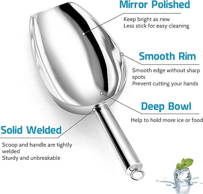 P&P CHEF Canister Scoop Set of 3, Ice Candy Scoop, Stainless Steel Multipurpose Food Scooper for Buffet Jar Freezer, Mirror Finish & Dishwasher Safe, Silver, 8+12+24 Oz
