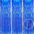 TONIFUL 3Pcs Laser Blue Door Streamers, Photo Booth Backdrop Metallic Streamers Foil Fringe Curtains for Birthday, Christmas, New Year, Bachelorette, Grad Party Decor (9.9ft x 6.6ft)