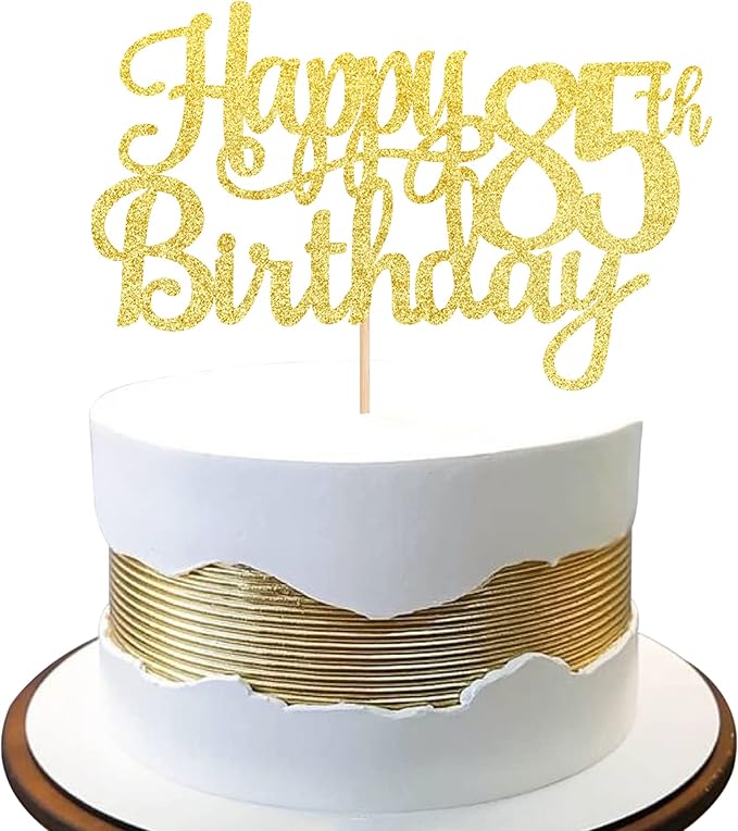 1 PCS Happy 85th Birthday Cake Topper Gold Glitter Cheers to 85 Years Birthday Cake Pick 85 Fabulous Cake Decoration for Happy 85th Birthday Theme Party Decorations Supplies