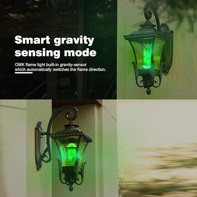 OMK Green Led Flame Light Bulb LED Christmas Decorations Fire Light Bulbs - Upgraded Halloween Bars Porch Light Bulb Flickering Fire LED Lamps for Indoor/Outdoor/Holiday Decoration Gifts
