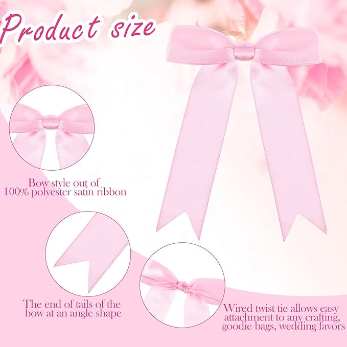 Riceshoot 24 Pcs Satin Ribbon Bow 3.5x5 Inch Twist Tie Bows for Gift Balloon Bag Cake Craft DIY Wedding Birthday Party Decor