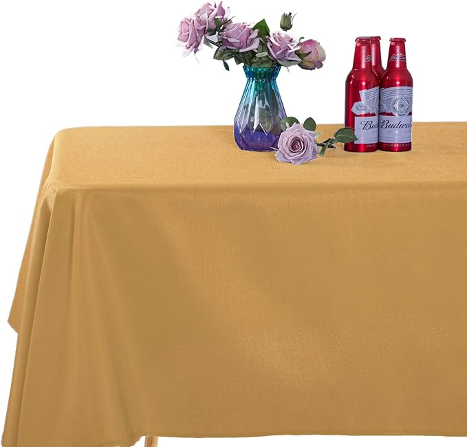 Ascoza 2pack 60x120 Inch Gold Rectangular Tablecloth 6 Feet Table Cloth in Polyester Fabric for Wedding/Banquet/Restaurant/Parties
