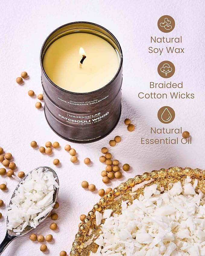 M&SENSE Patchouli Wood Scented Candles Natural Non Toxic, Aromatherapy Candle for Stress Relief Meditation Relaxing, Housewarming Gifts for Women Men, 11.3oz 70 Hour Long Burning