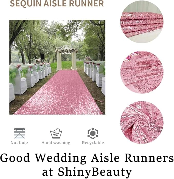 ShinyBeauty Sequin Aisle Runners 2Ft x 15Ft Pink Gold Carpet Runner for Party Glitter Runner for Wedding N116