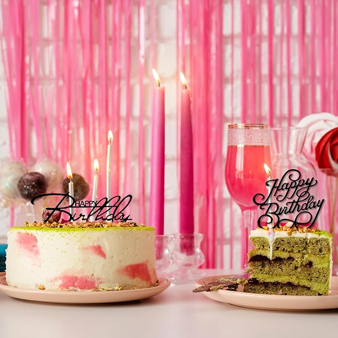 10 PCS Black Birthday Cake Topper Mirror Acrylic Happy Birthday Cake Toppers Double-Sided Dessert Decorations for Girls Women's Party Supplies