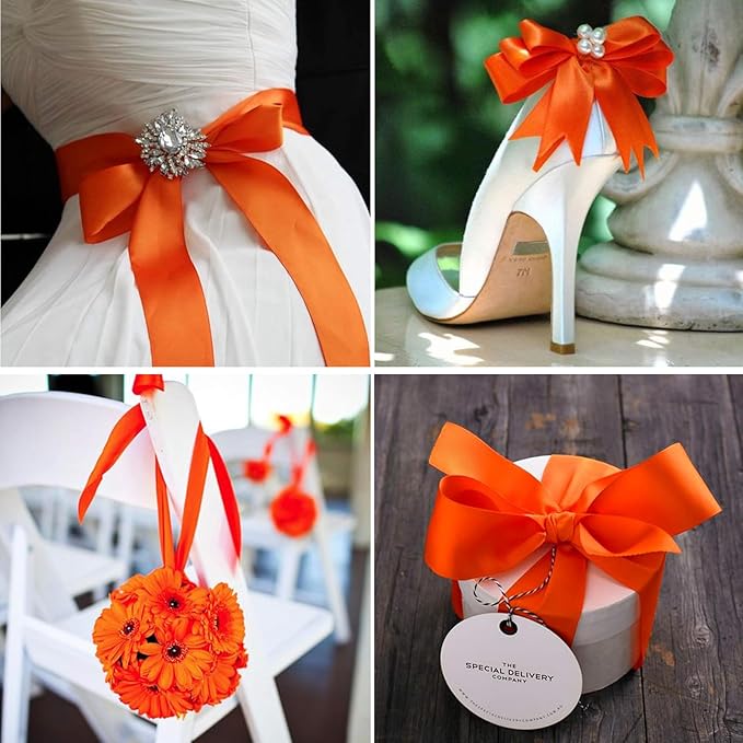 5/8 Inch Autumn Orange Satin Ribbon 50 Yards Solid Fabric Ribbons for Gift Wrapping, Crafts and DIY Projects, Bows Making, Wedding, Party, Holiday Decor