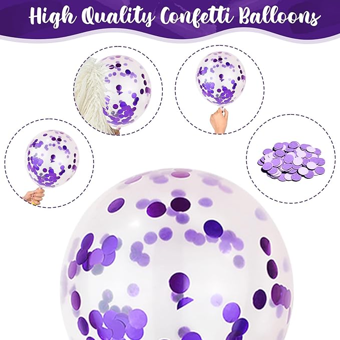 Purple Black Balloons, 12 Inch Dark Purple Light Balloons with Metallic Purple Confetti Latex Balloon Set for Girls Women Halloween Birthday Bridal Shower Wedding Party Decorations Is-02
