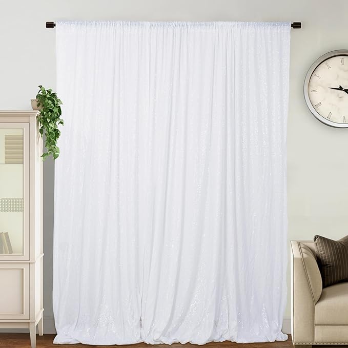 DUOBAO 7x7 Ft White Sequin Backdrop Curtain | Shimmering Pear White Photo Background for Wedding, Baby Shower, Graduation & Party Decor | Elegant Sparkle Backdrops for Pictures & Ceremonies