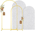 MODFUNS Metal Arch Backdrop Stand and Cover Set 6&7.2ft Silver Sequins Arch Cover Set of 2 Metal Arch Frame with Covers Balloon Arch Stands for Wedding Ceremony Banqet Party Reception