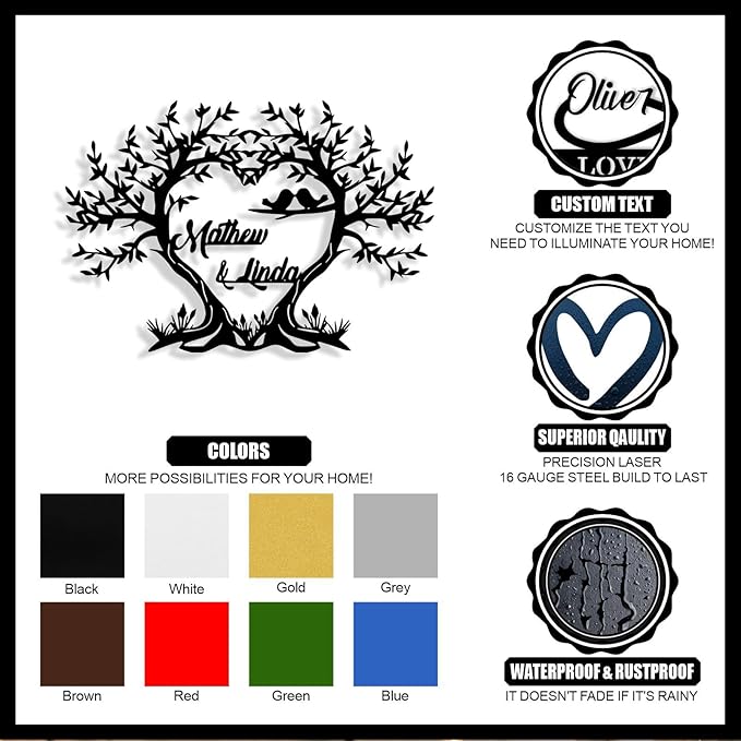 Personalized Tree of Life Metal Sign Wall Art Decor, Custom Wedding Gifts for Couples, Custom Family Name Sign, Christmas Valentine's Day Housewarming Gifts