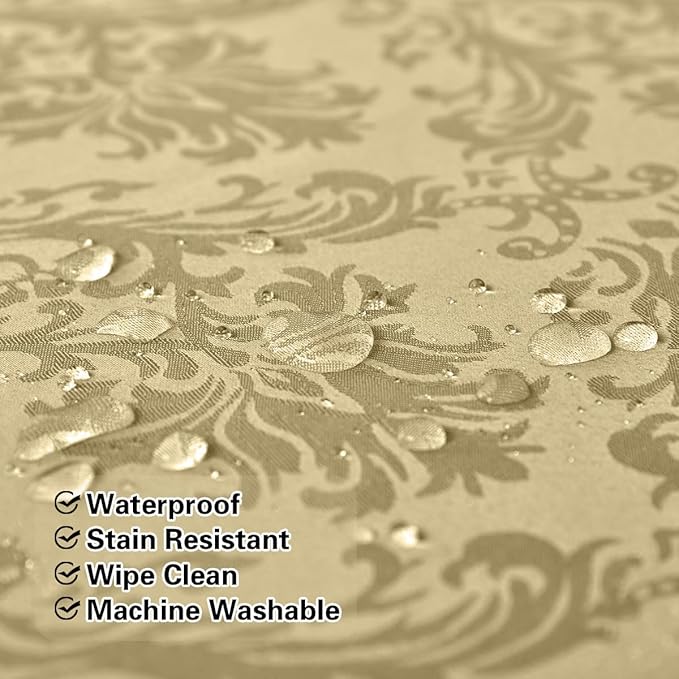 SASTYBALE Jacquard Tablecloth Rectangle 60 x 84 Inch, Spill Proof Wrinkle Free Damask Table Cloth, Soft Polyester Table Cover for Dining, Party, Indoor, Outdoor, Gold