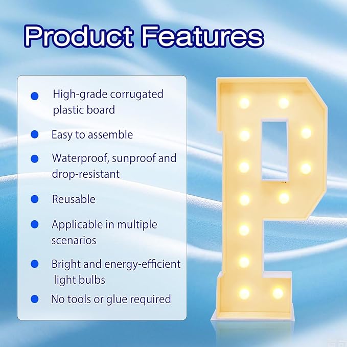 4FT Marquee Plastic Letters P - Light up Letters P Are Made from Corrugated Plastic Board - Quick Assembly Without Tools, Disassembled Components Can Be Used for Garage Sale Signs, Yard Sale Signs