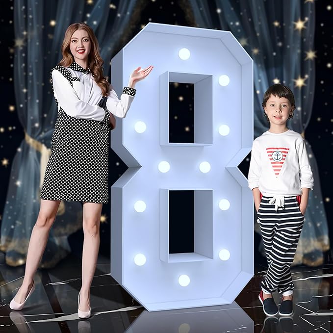4FT Marquee Light Up Numbers 8 – Cool White LED, Easy to Assemble Foam Board with Back Support, Large Marquee Light Up Numbers for Birthday, Wedding, Party, Anniversary, Baby Shower Decor