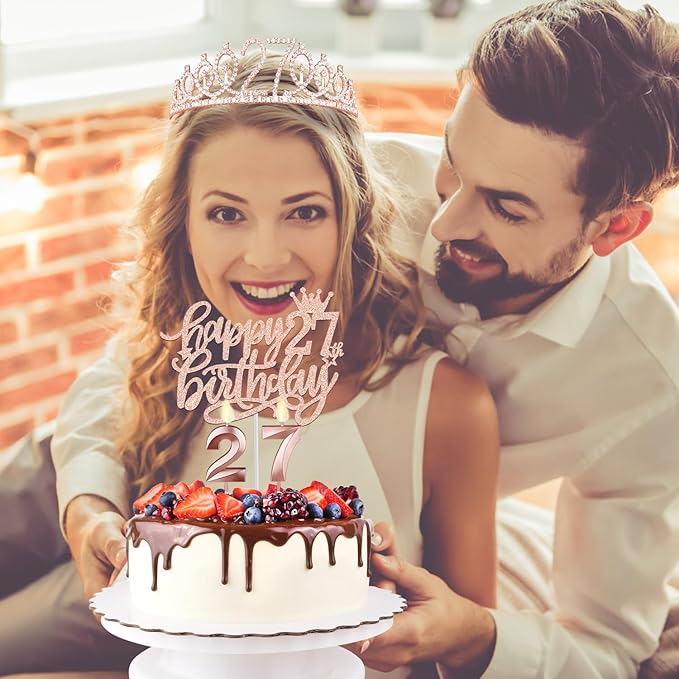 27th Birthday Decorations for Women Including Birthday Sash and Tiara, Candles and Cake Topper, Gifts for 27 Year Old Women, Party Decorations Favor Supplies