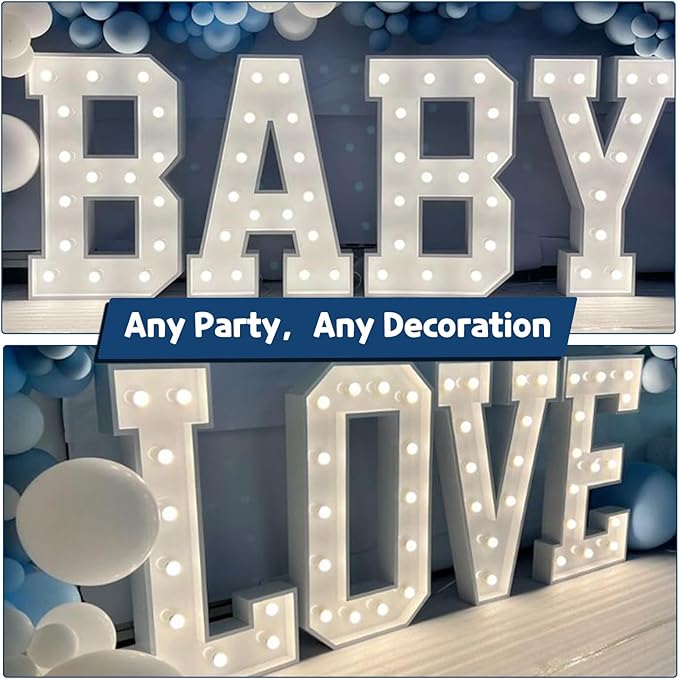 Marquee Letters 4 Feet Tall Large Light Up Letters Baby Shower Decorations Wedding Engagement Proposal White Party Decorations Marry Me Sign XOXO Big Cardboard Backdrop X