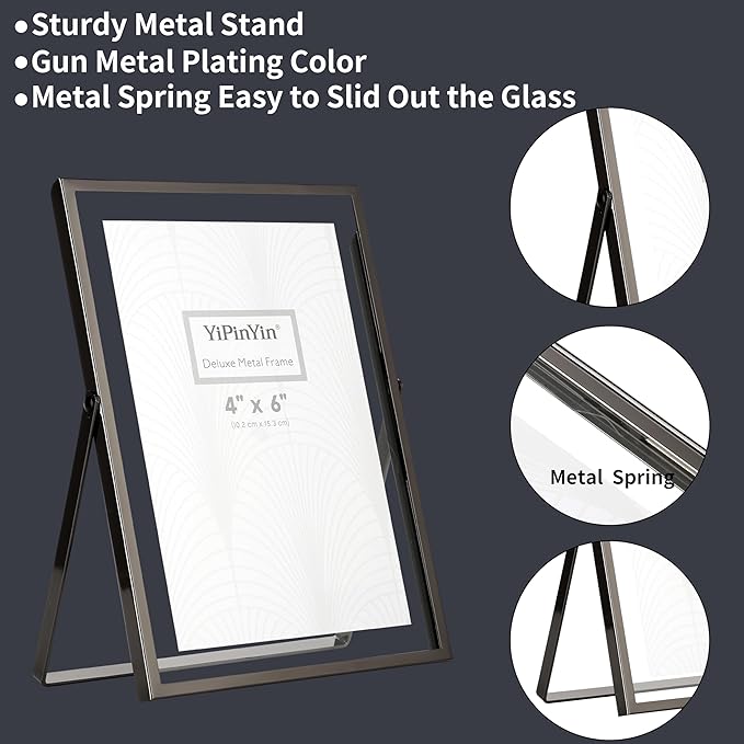 5x7'' Metal Black Double Floating Frame For Photo Sizes 2x3'', 3.5x 5'',For Tabletop/Shelf Photo Frame, Classy Gift for Wedding, Christmas,Birthady,Home or Office Decor.