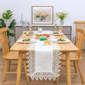 White lace Premium Rectangle Farmhouse Table Runner Waterproof OilProof SpillProof AntiShrink Soft Wrinkle Resistant Decorative Fabric Table Cover Kitchen Dinning Party Wedding Banquet