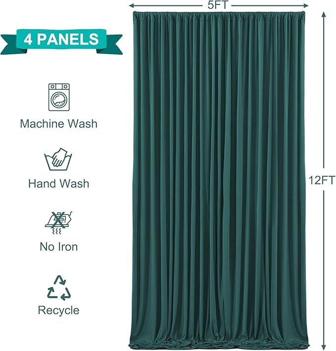 20ft x 12ft Emerald Green Backdrop Curtains Wrinkle Free Backdrop Curtain for Wedding Parties Fabric Backdrops Drapes Back Drop Cloth Bridal Shower Stage Curtains Wedding Decorations for Reception