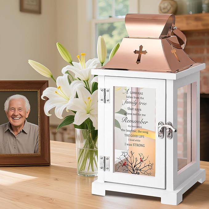 Memorial Lantern, Sympathy Bereavement Gifts Ideas for Loss of Loved One Mother Father Sister Brother, Remembrance Funeral Gifts in Memory of Loved One with LED Candle