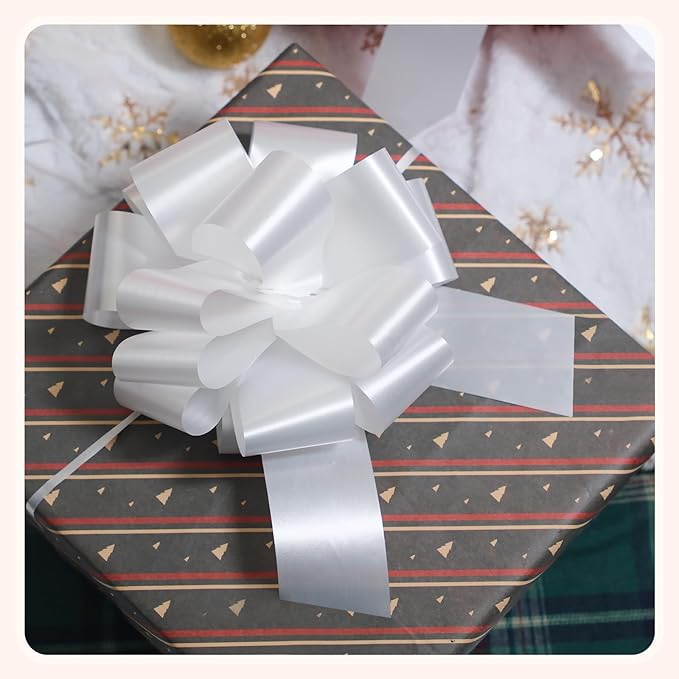 6 Pcs 6 Inch White Pull Bows, Perfect for Gift Wrapping, Gift Wrapping Baskets Wedding Christmas Party Decorations, Crafts – Quality Pull Bows for Gifts and Decorations