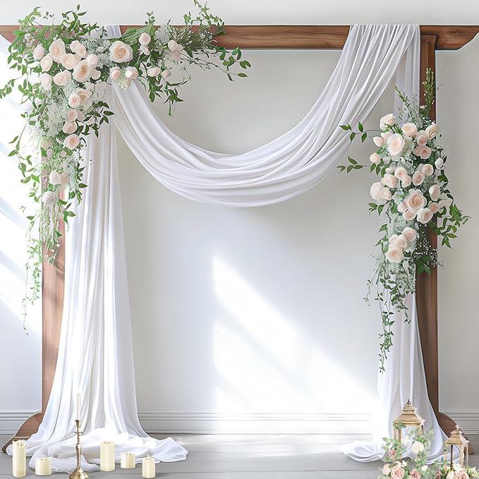 Socomi White Sheer Wedding Arch Draping Fabric 29" x 20Ft 2 Panels Outdoor Curtain Drapes Extra Long for Bridal Baby Shower Ceremony Birthday Party Decor