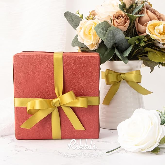 Ribbli Gold Satin Ribbon 5/8 inch x Continuous 25 Yards,Double Faced Satin Use for Craft, Gift Wrapping, Christmas Ornaments, Hair Bows, Bouquet Bows