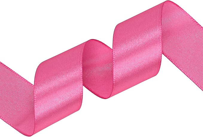 Hot Pink Satin Ribbon 1 inch X Continuous 25 Yards, Single Face Polyester Ribbon Perfect for Gift Wrapping, Flower Bouquet, Wedding Decor, Crafts, Bow Making, Sewing and More