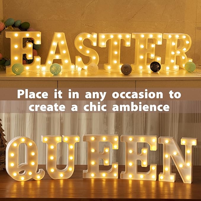 LED Marquee Letters Lights Sign-E, HXWEIYE Led Letters Lights 26 Alphabet, Light Up Number 0-9 Letters Sign for Party Home Birthday Anniversary Battery Powered Lighted Letters(Warm White)