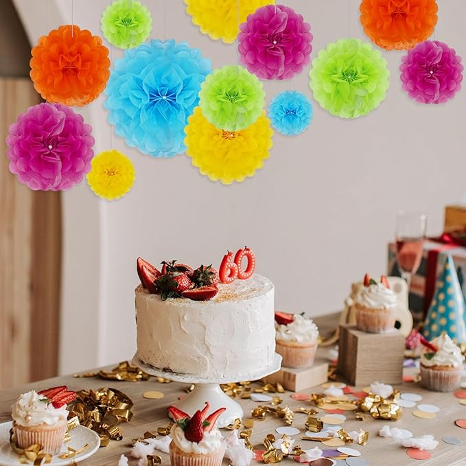 Tissue Paper Pom Poms, Colorful Tissue Paper Flowers, Hanging Flower Balls for Easter Weddings Fiesta Parties Birthday Baby Showers Classroom Decoration (20Piece Set-6/10/12/14Inch)