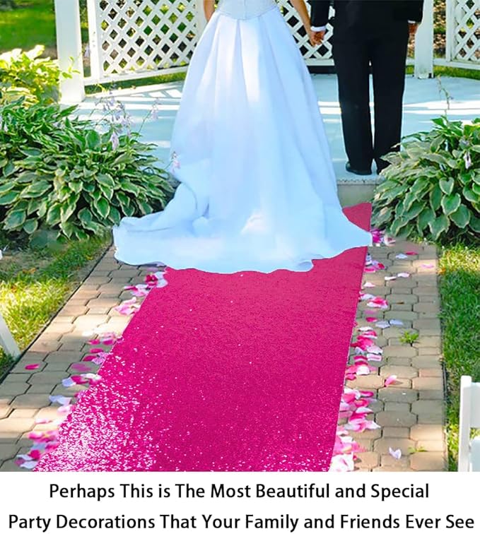 ShinyBeauty 4FTx15FT-Sequin Aisle Runner-Fuchsia Sparkly Carpet Runner for Wedding/Christmas/Thanksgiving Decor