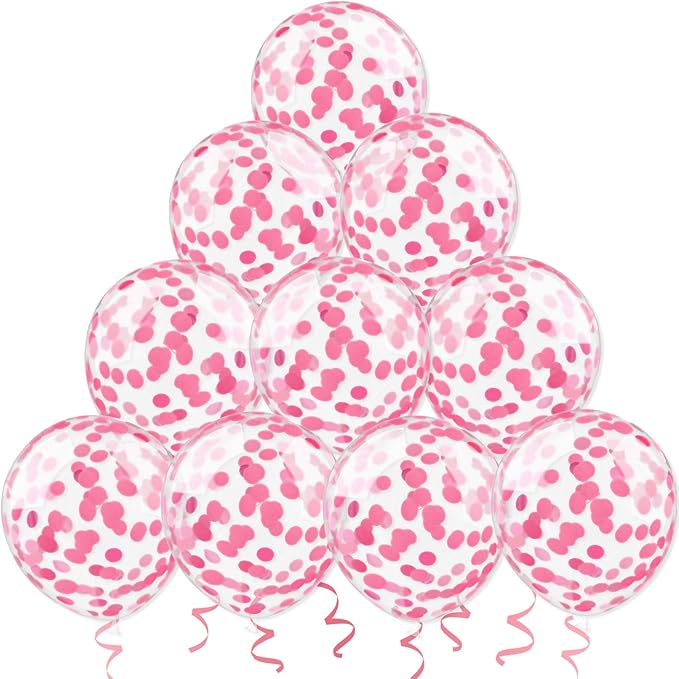 Pink Confetti Balloons, 25 Pcs Thickened 12 Inch Clear Latex Balloon with Confetti Inside for Graduation Decorations Engagement Bridal Shower Party Baby Shower Birthday Party Decorations Supplies