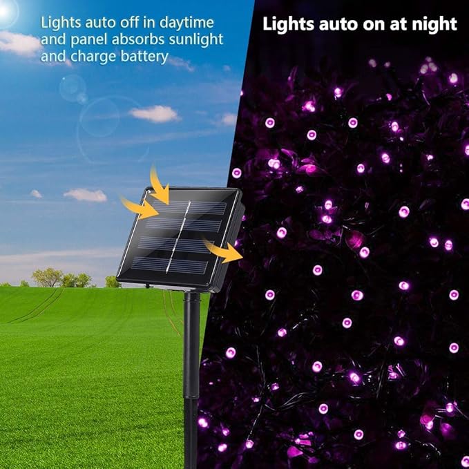 Toodour Solar Christmas Lights, 72ft 200 LED 8 Modes Outdoor Christmas String Lights, Waterproof Solar String Light for Xmas Tree, Fence, Holiday, Party, Balcony, Outdoo Xmas Decorations - Purple
