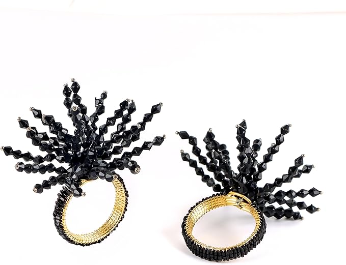 12-Pcs Decorative Napkin Rings - Beaded Serviette Ring Napkin Holders for Summer Beach Wedding Ocean Coastal Nautical Holiday Party Home Table Décor (Black) - CLEENTABLE