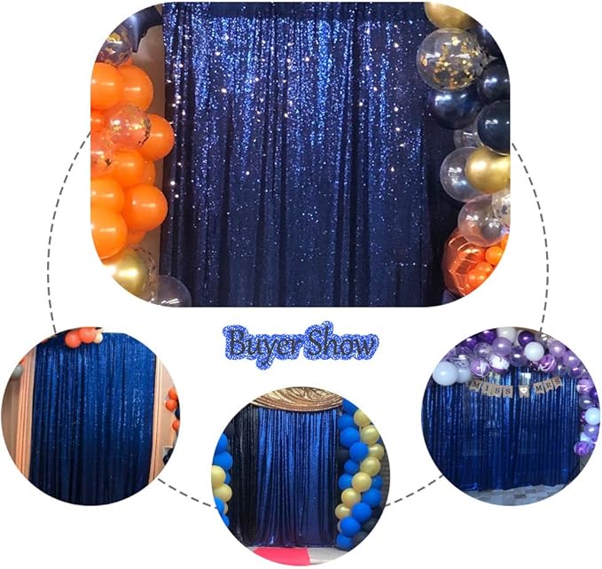 SquarePie Sequin Backdrop 10FT x 10FT Navy Blue Curtain Background for Wedding Party Decoration