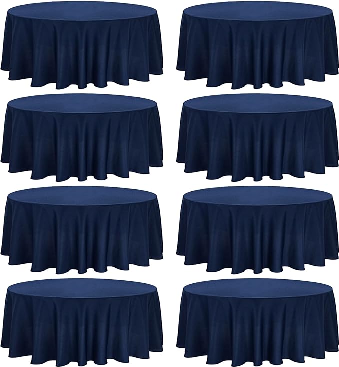8 Pack Premium Round Tablecloth 120 Inch Round Table Covers Washable Polyester Fabric Round Table Clothes for Wedding Party Reception Banquet Buffet Restaurant (Navy Blue, 120 Inch)