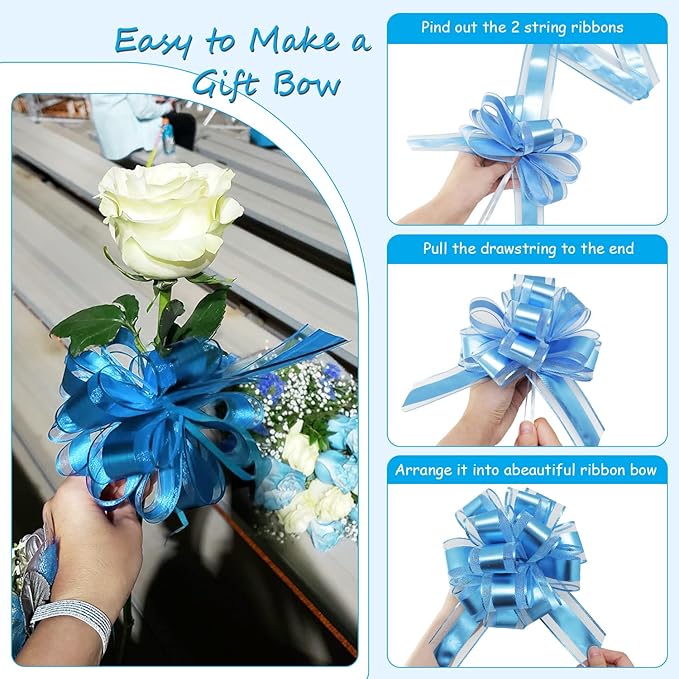 7 Pieces Large Pull Bows, 6 inche, Big Bow for Gift Wrapping, Christmas Party Birthday Gift, Wedding Baskets,Valentine's Day Gift Decorations, Flower Decoration (Light Blue)