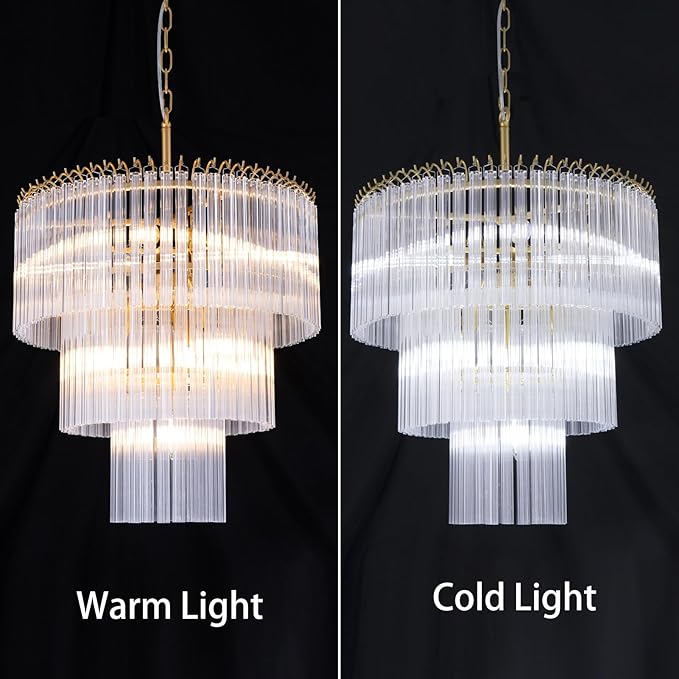 Wellmet 20 inch Crystal Chandelier, Contemporary Modern Bathroom Chandeliers, 7-Light Adjustable Hanging Round Glass Ceiling Light for Bedroom, Entryway, Dining Room, Foyer (Glass Tube)