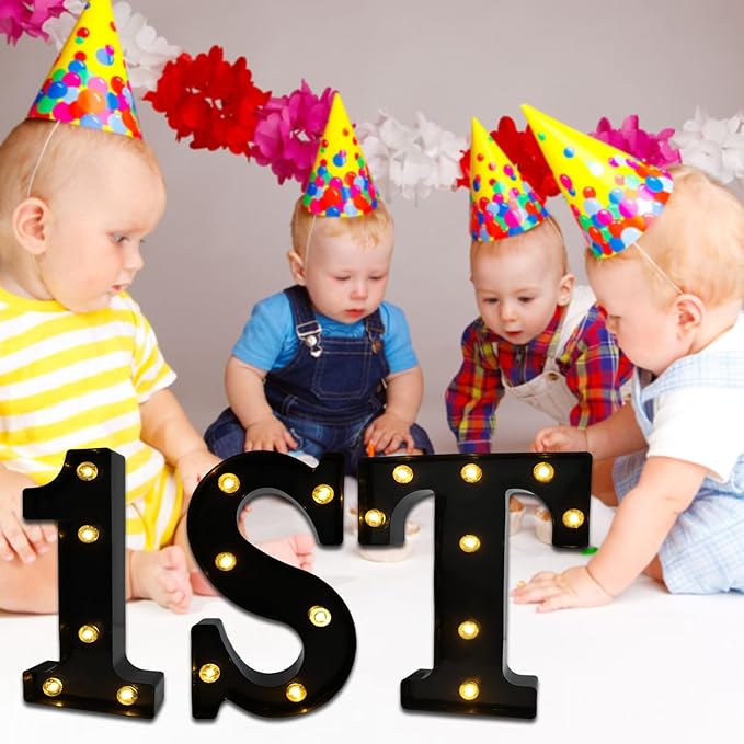 Led Marquee Letters, 8.58 Inch Black Light Up Letters, Small Led Letter Lights, Battery Powered Lighted Letterfor Table, Party, Birthday, Christmas Decor (Black, Letter E)