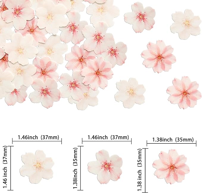 Ephlyn 54Pcs Edible Cherry Blossom Cake Decoration Spring Flowers Cupcake Toppers Wafer Paper Flowers Cake Decoration Wedding Birthday Baby Shower Party Supplies Multicolor