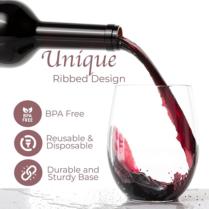 Exquisite 24 Pcs Unbreakable Stemless Plastic Wine Glasses Disposable Wine Glasses Stemless 12 Oz Clear Plastic Cocktail Cups Clear Party Cups Disposable Cocktail Glass Weddings & Events